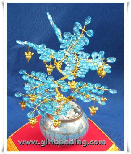 ต้นไม้มงคลประดิษฐ์ ลูกปัดคริสตัล(อะครีลิค)สีฟ้าในก